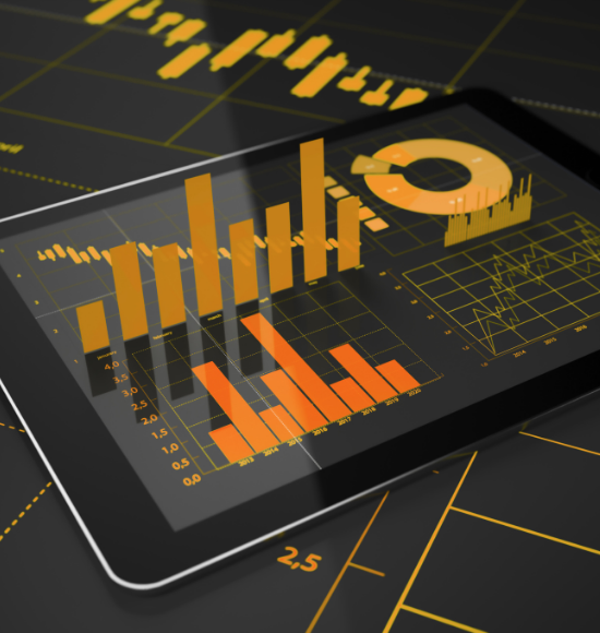 Tablet with orange graphs