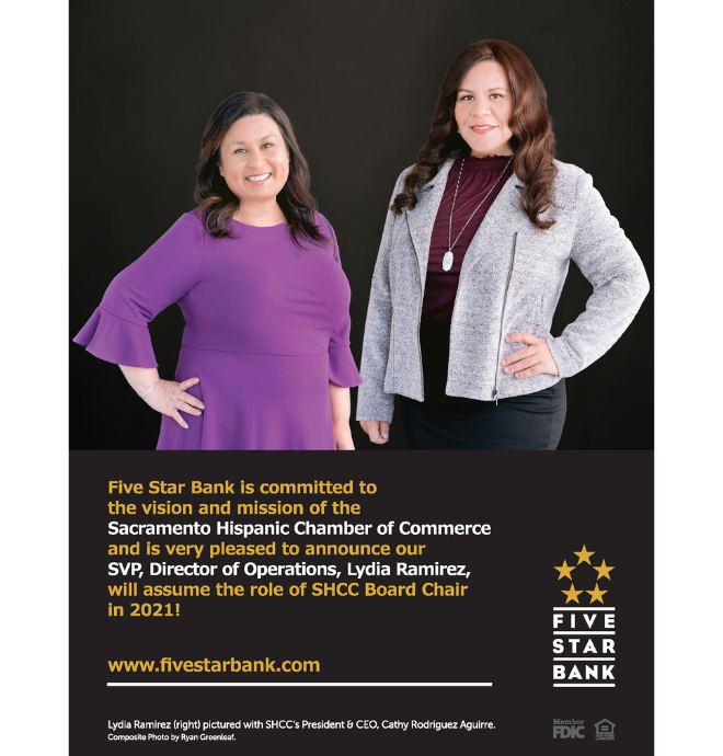 Comstock's Magazine back cover featuring Five Star Bank and the Hispanic Chamber of Commerce