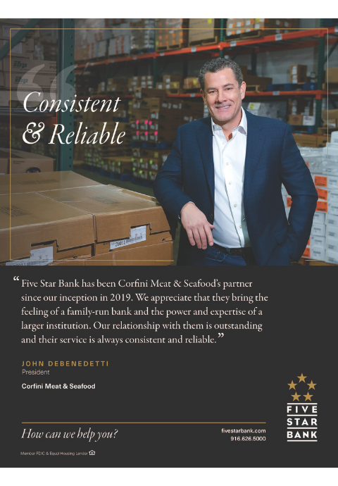 Comstock's back cover featuring Corfini Meat & Seafood